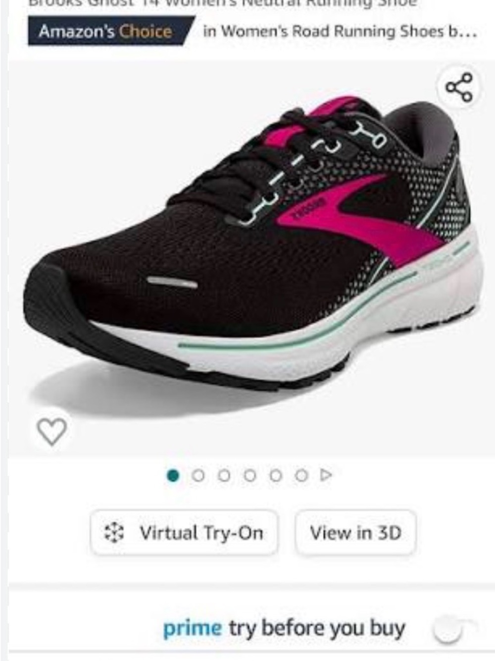 Brooks Women’s Black Running Shoes with Pink and Mint Accents GHOST - Picture 10 of 10